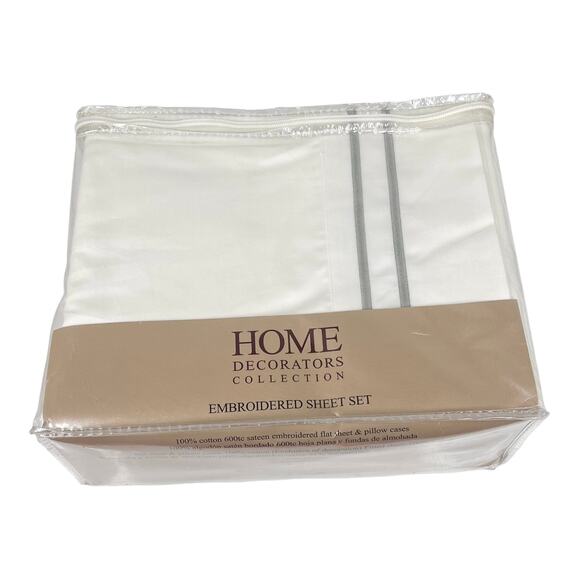 Home Decorators Twins Sheet Set Pillow Case Gray Stripe White Cotton Bedding New - Picture 7 of 7